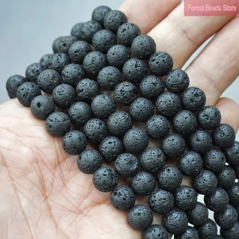 Natural Lava Stone Beads Black Volcanic Rock Round Loose Bead For Jewelry Making DIY Handmade Bracelet 15'' Inch 4/6/8/10/12mm