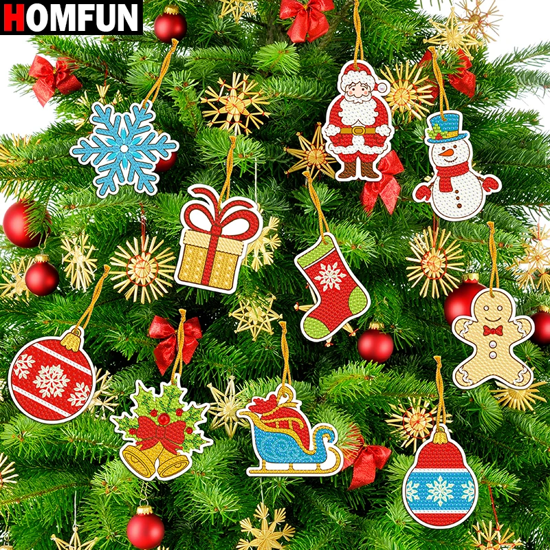 HOMFUN 10st DIY diamant schilderij kerstboom kerstman hanger boren speciale vorm borduurwerk decoraties thuis cadeau