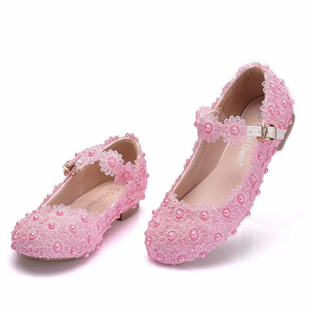 

2020 New Girls white pink lace Wedding Shoes Children Princess Dance Kids Fashion Party Shoes flowers heels