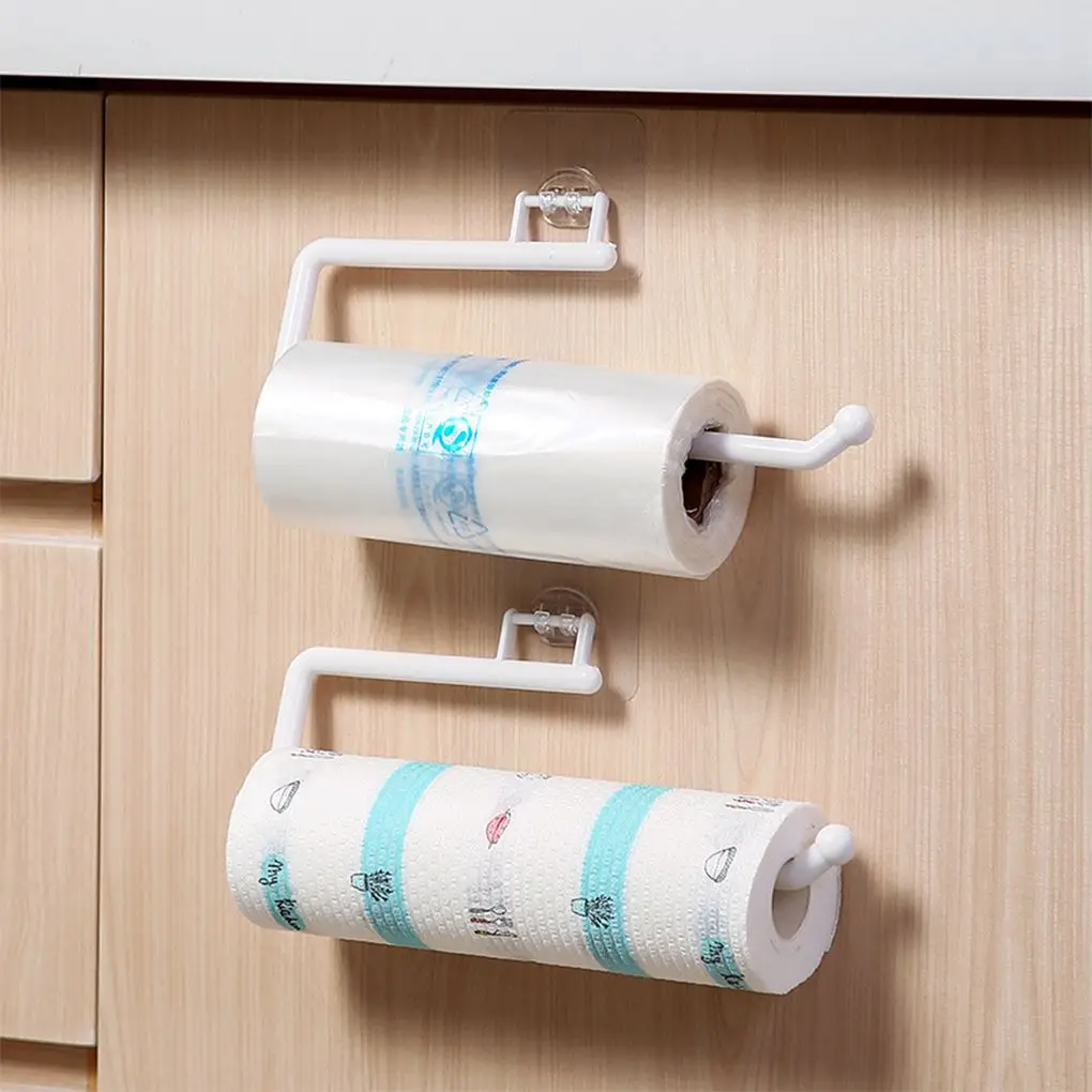 Tissue Storage Rack Plastic Paper Roll Holder Wall Mounted Adjustable Towel Hanger for Kitchen Bathroom