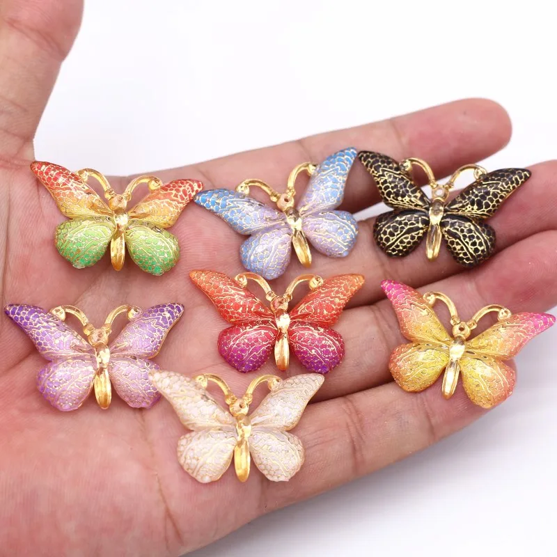 23*38mm Bling Colorful Butterflies Self-Adhesive Patch Acrylic Flatbacks Sticking Drill DIY Clothing Jewelry Home Supplies 10pcs