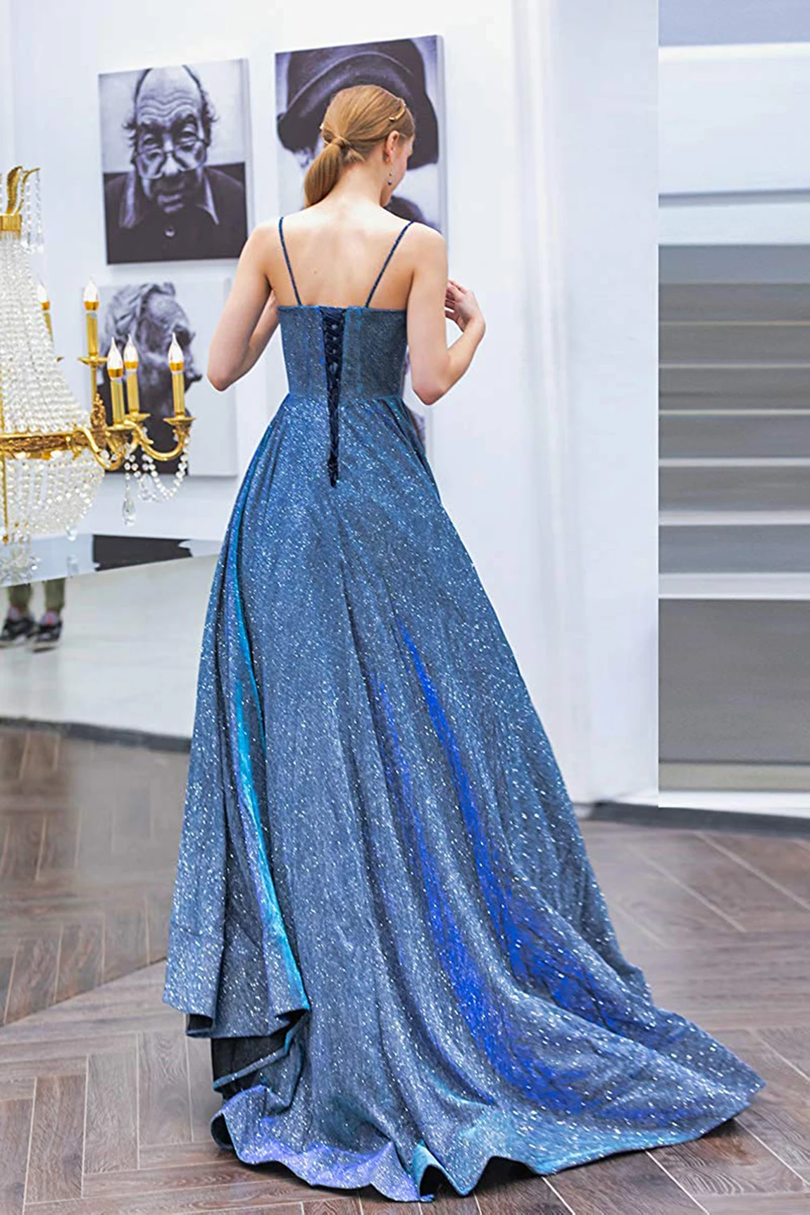 Robe de Bal Sexy à Dos auxet Col en V pour Femme, Tenue de Soirée Éducative à Paillettes, Style Dubaï