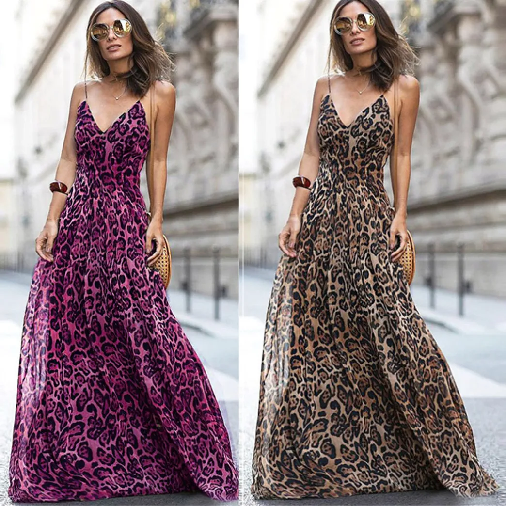 

European And American Style Women's Summer New Leopard Pattern Suspender Skirt Chiffon Sleeveless Dress Women's Skirt Chiffon Pr