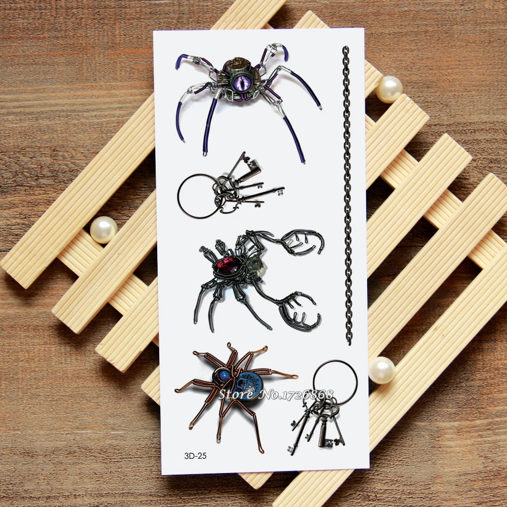 

3D Jewelry Spider Fake Tattoo Decals Temporary Tattoo Body Art Flash Tattoo Stickers Waterproof For Women Men #025