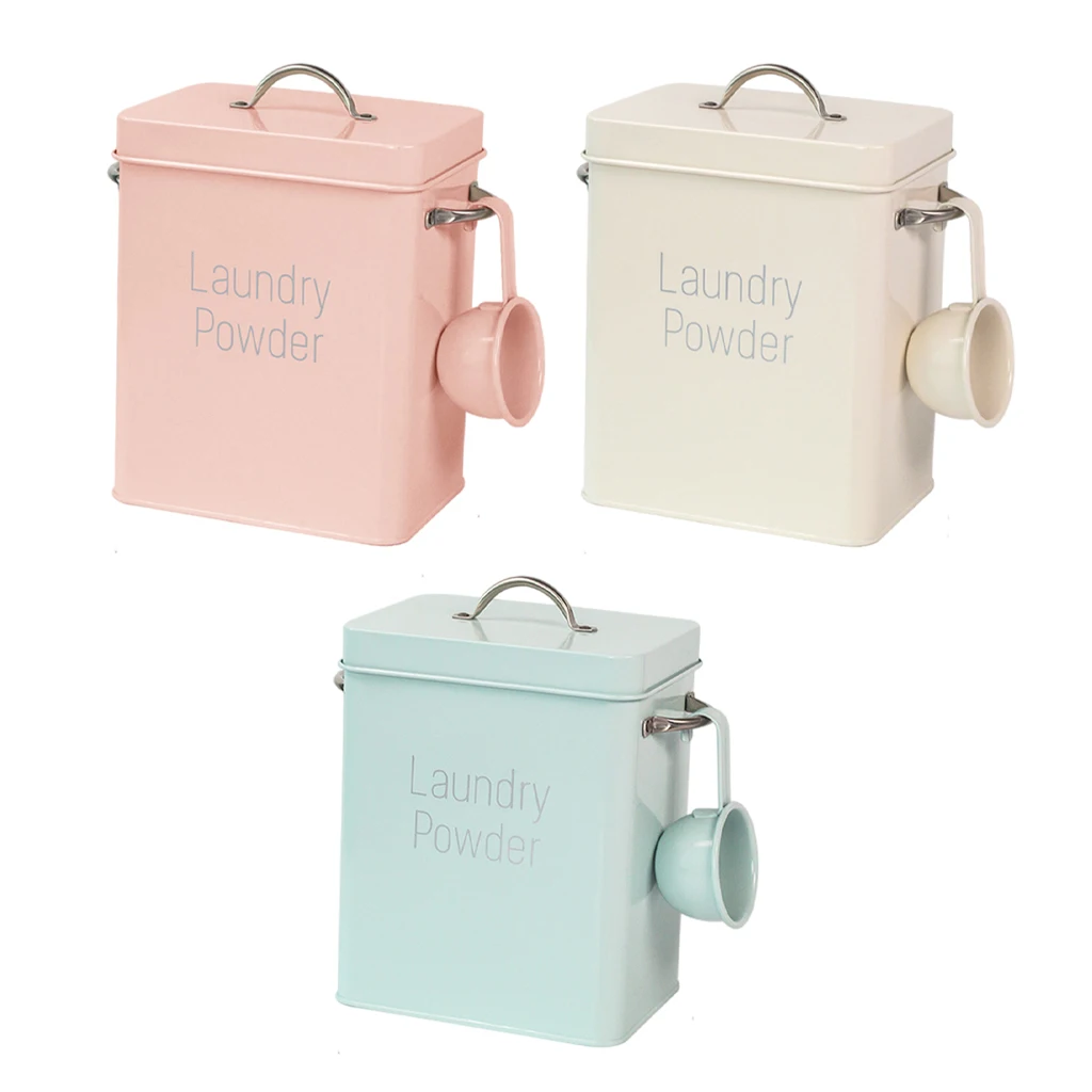 Laundry Washing Powder Storage Tin Box Light Large Grain Rice Organizer Container Sealed Box with Spoon Airtight Lid