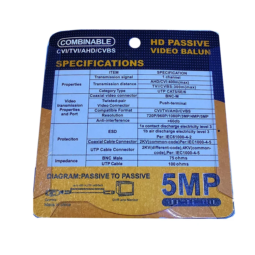 Imagem -06 - Vídeo Passivo Balun Transmissão 5mp Twisted Par Transmissor Cctv Cabo para Ahd Cvi Tvi Sinal de Vídeo Par hd