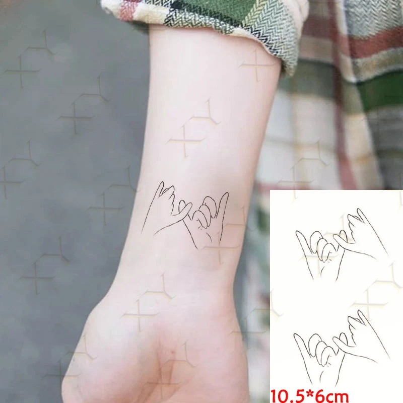 Waterproof Temporary Tattoo Sticker Couples Pull Hook Jesus Cross Hands Together Flash Tattoo Fake Tatto Neck Wrist Women Men