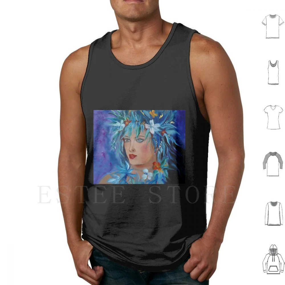 Wahine Hula 111 Tank Tops Vest Cotton Hula Hula Girl Hula Lei Up Girl Flower Lei Hawaiian Hula Polynesian Dancer Dancer Hula