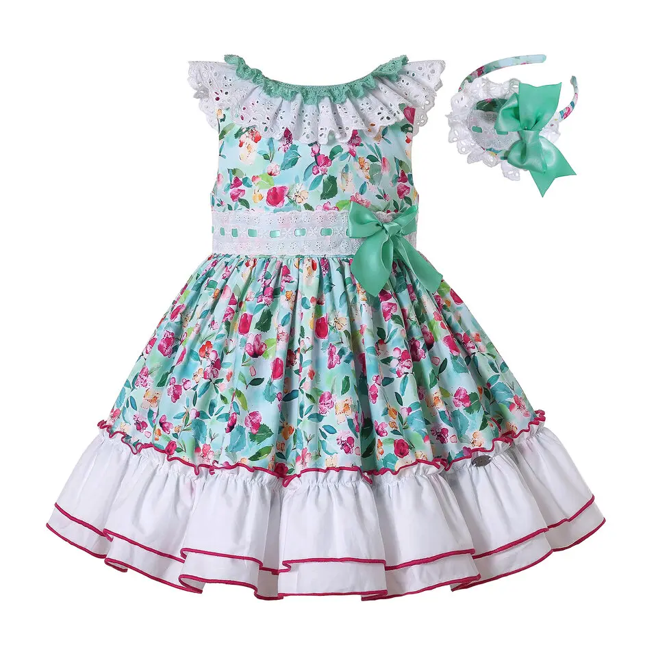 Pettigirl Kids Vintage Floral Summer Flower Sleeveless Birthday Dresses for Girls Boutique &Hairband Size 2 3 4 5 6 8 10 12Years