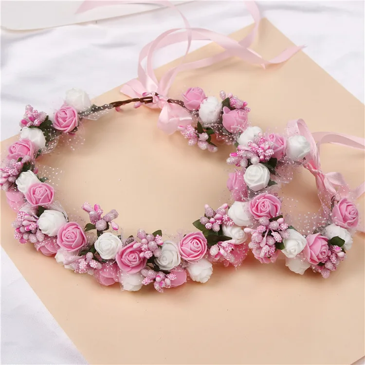 2pcs 6colors  artificial pe rose wedding flower bride bridesmaid head hand ring children wreath wedding romantic flower garland