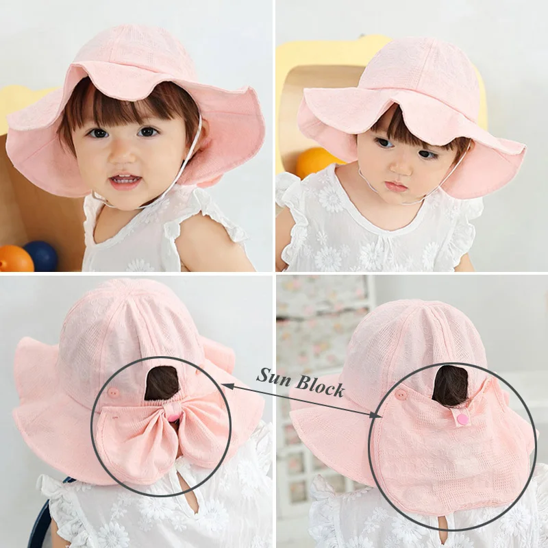 Princess Baby Bucket Hat for Girls Big Bow Summer Baby Girl Cap Wide Brim Travel Baby Sun Hat for Kids Accessories 1-3Y