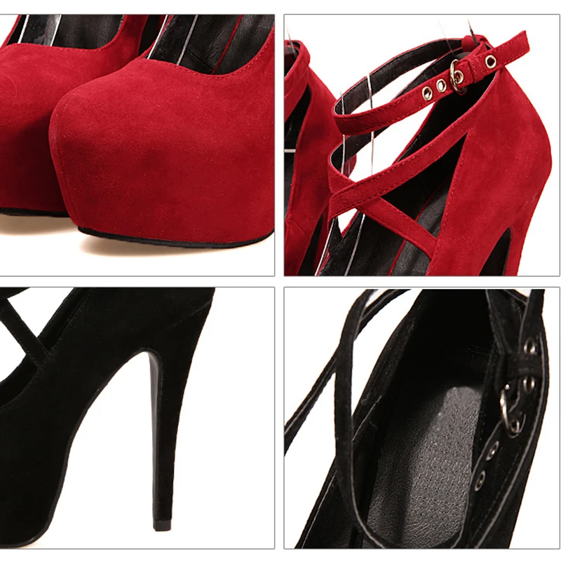 Shoes Woman Pumps Cross-Tied Ankle Strap Wedding Party Shoes Platform Dress Women Shoes High Heels Suede Ladies Shoes Plus Size