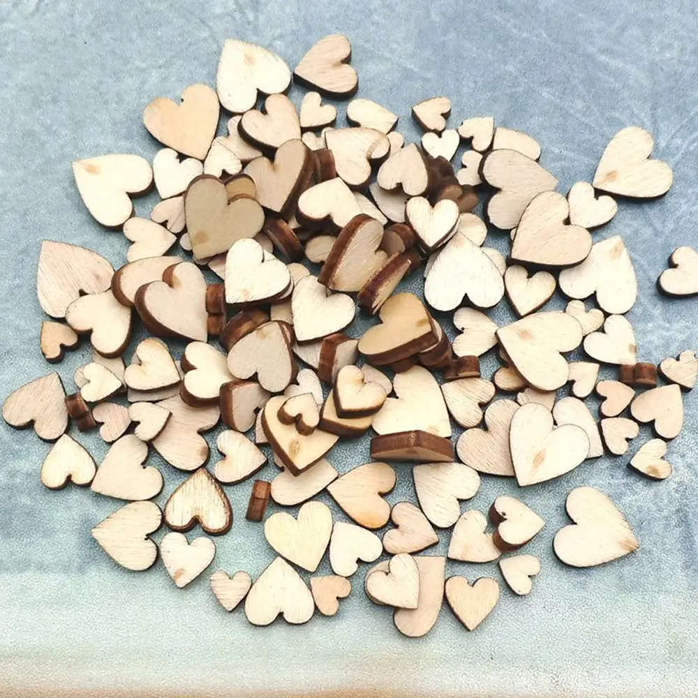 100PCS 4 Sizes DIY Decoration Table Scatter Wedding Decor Crafts Accessories Wooden Love Heart