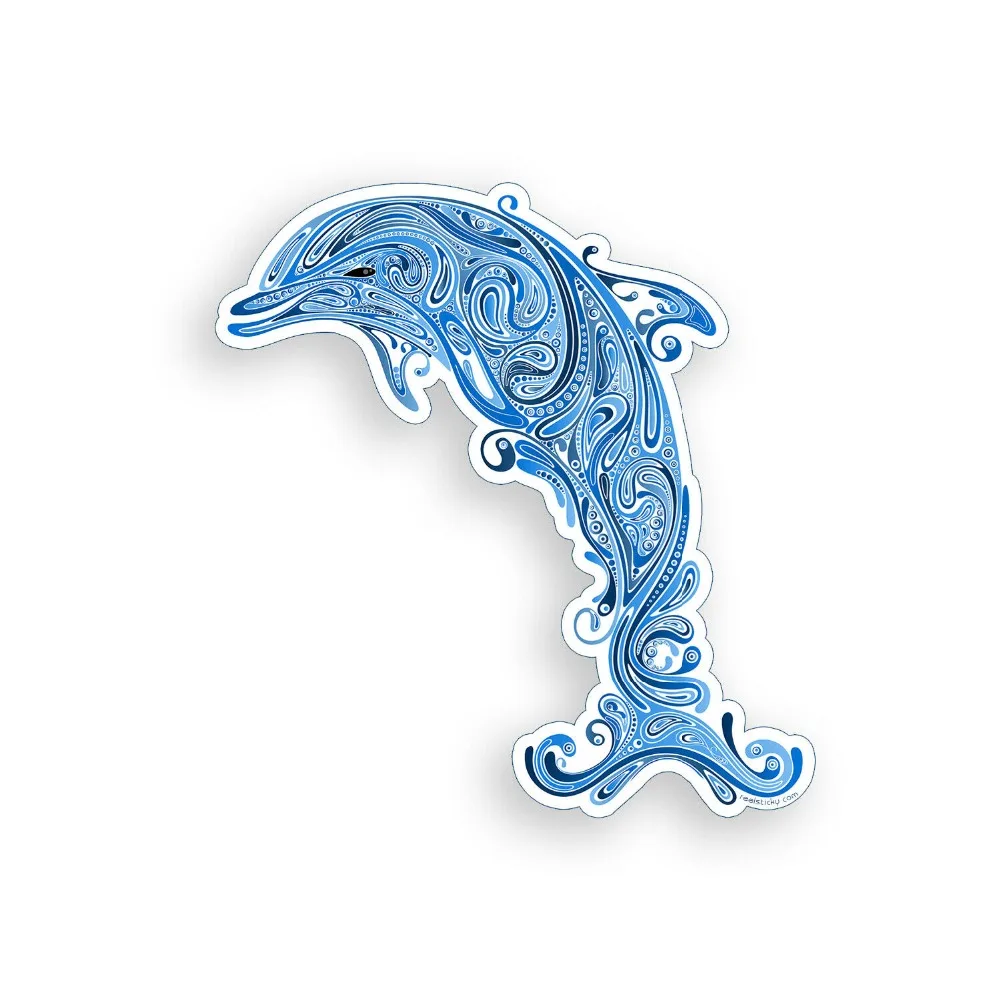 Blue Wave Dolphin Sticker Beach Ocean Laptop Cup Cooler Car Window Bumper Decal