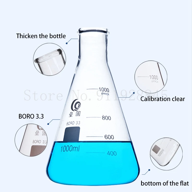 1Pc/lot 50-2000ml Straight small Mouth Glass erlenmeyer flask, conical flask bottle, GlassTriangle Flask for Laboratory