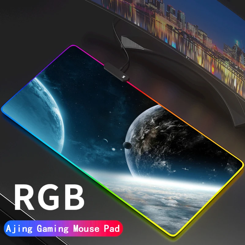 

Игровой коврик для мыши «Вселенная Туманность», Космический RGB, светодиодная система на солнечной батарее, большой Настольный коврик для мыши с подсветкой