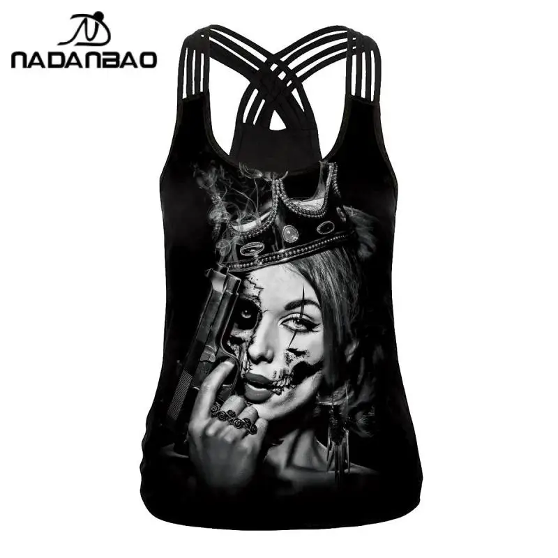 NADANBAO 2024 Summer Women Sling Top Shirt Hallowenn Gothic wprurighy Print Street Style canotte senza maniche Slim Sexy Vest femminile