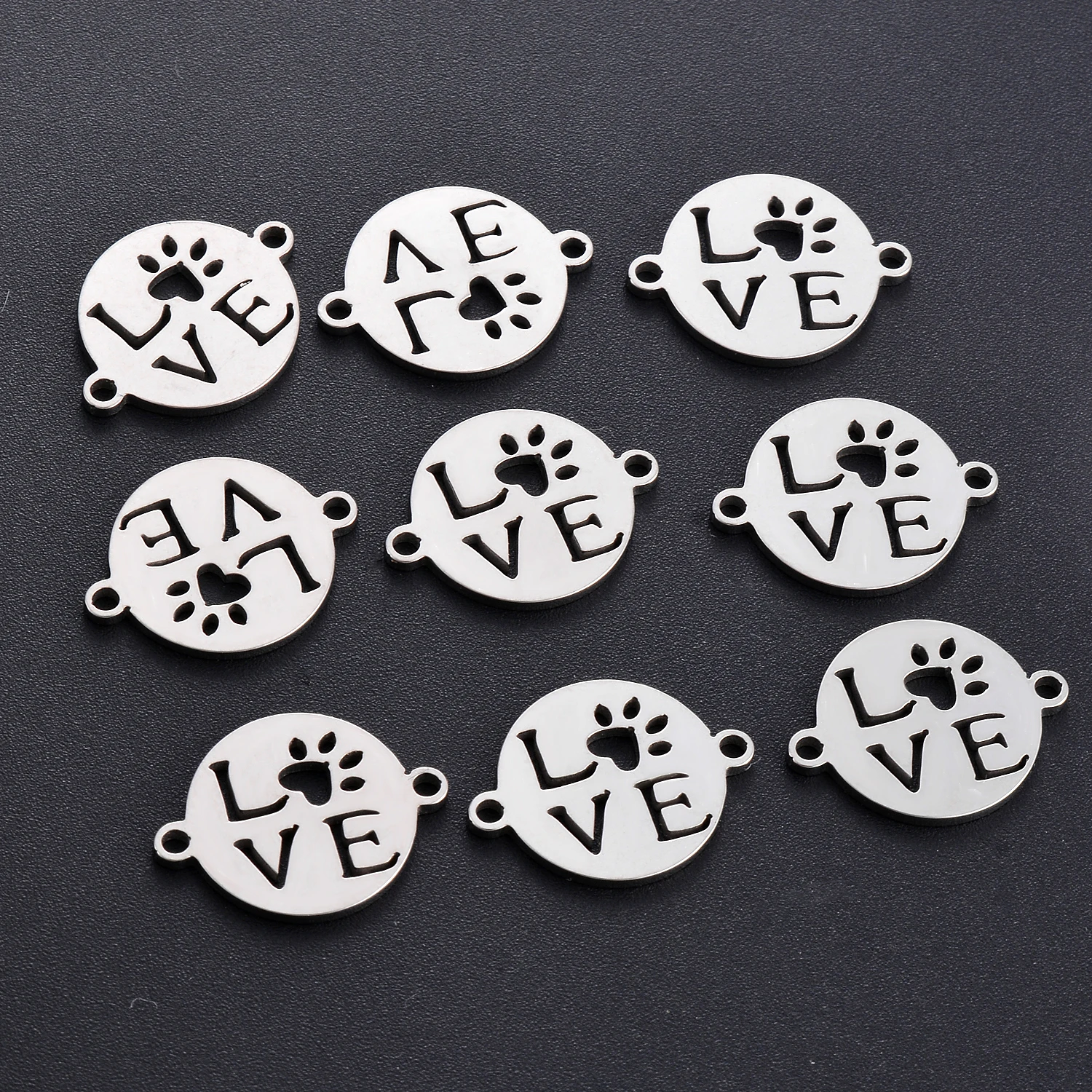 10 sztuk ze stali nierdzewnej mała bransoletka miłosna Charms okrągła łapa ocena biżuteria bransoletka złącze akcesoria 2 otwory DIY Charm — zdjęcie 6