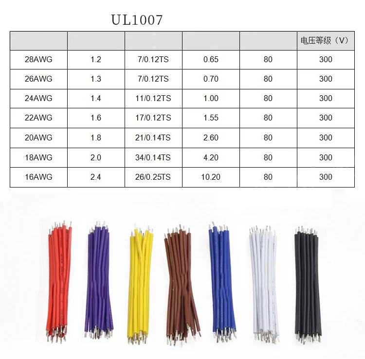 22AWG  100mm UL1007 Jumper Wire  Tin Conductor Connector Wires PCB  Tin-Plated Breadboard