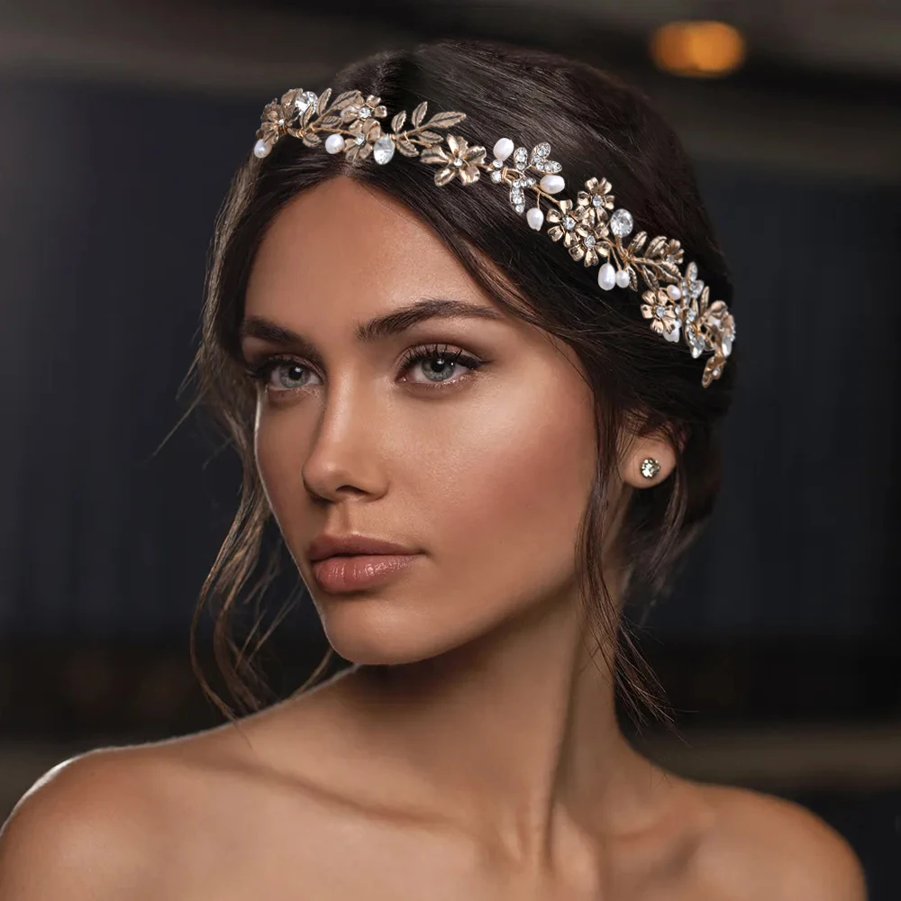 Bandeau en perles et strass fait à la main, bijoux pour cheveux, accessoires de mariage pour femmes, serre-tête fleur