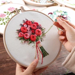 DIY Flowers Pattern Embroidery Set Needlework Tools Beginner Embroidery Round Cross Stitch Kit Sewing Craft Kit