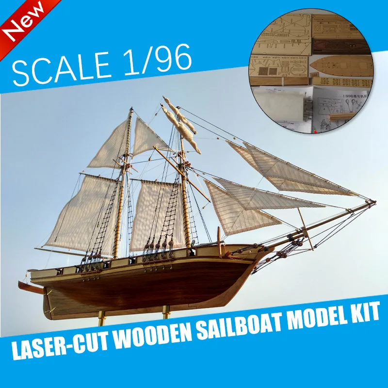 Scale 1/96 Laser-cut Classics Antique Wooden sailboat Model kit: The HARVEY 1847 ship model kits Xmas gifts