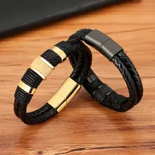 Men's Leather Rope Stainless Steel Bracelet #5