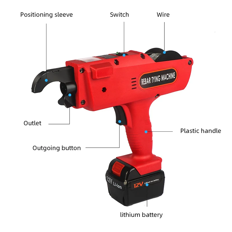 1 Bộ 12V Thép Không Gỉ Máy Rebar Tầng Máy Đóng Tự Động Rebar Buộc Máy Không Dây Pin Lithium 3000MAh