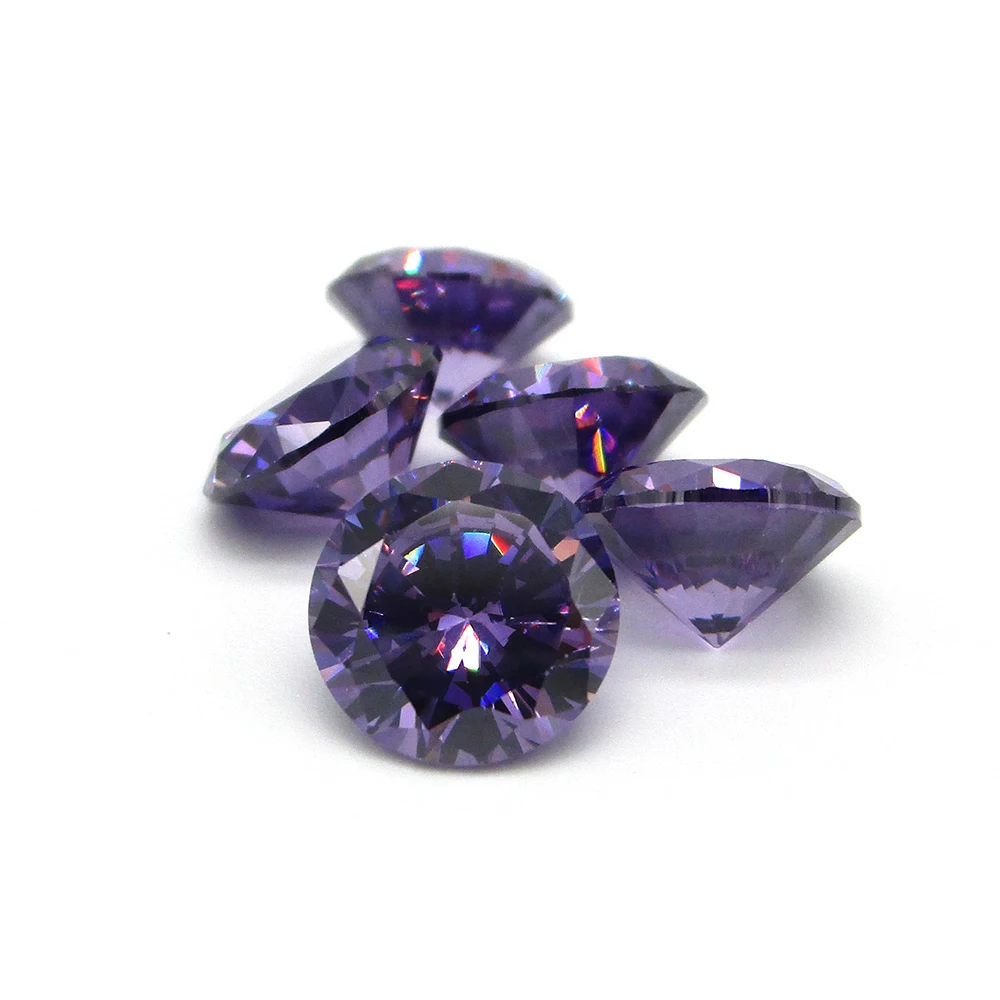 50pcs AAAAA Grade Round Amethyst Cubic Zirconia Loose CZ Stones Brilliant Synthetic Gems Beads For Jewelry Making 3.5-16mm