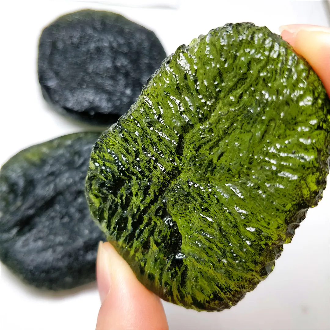 Natural Rare Raw Green Moldavite Crystal The Czech Meteorite Energy Stone Original Gemstone  Collection Counteract Evil Force