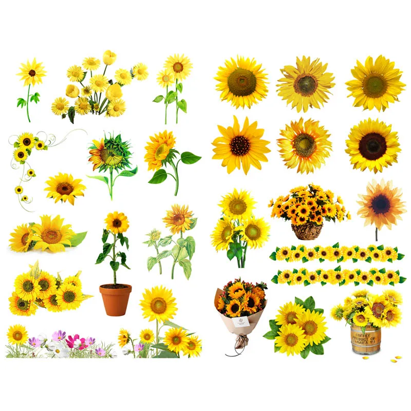 1 PCS Yellow Sunflower Flower Floral DIY Decor Scrapbook Book Journal Stationery Stickers Diary Planner Office School Supplies