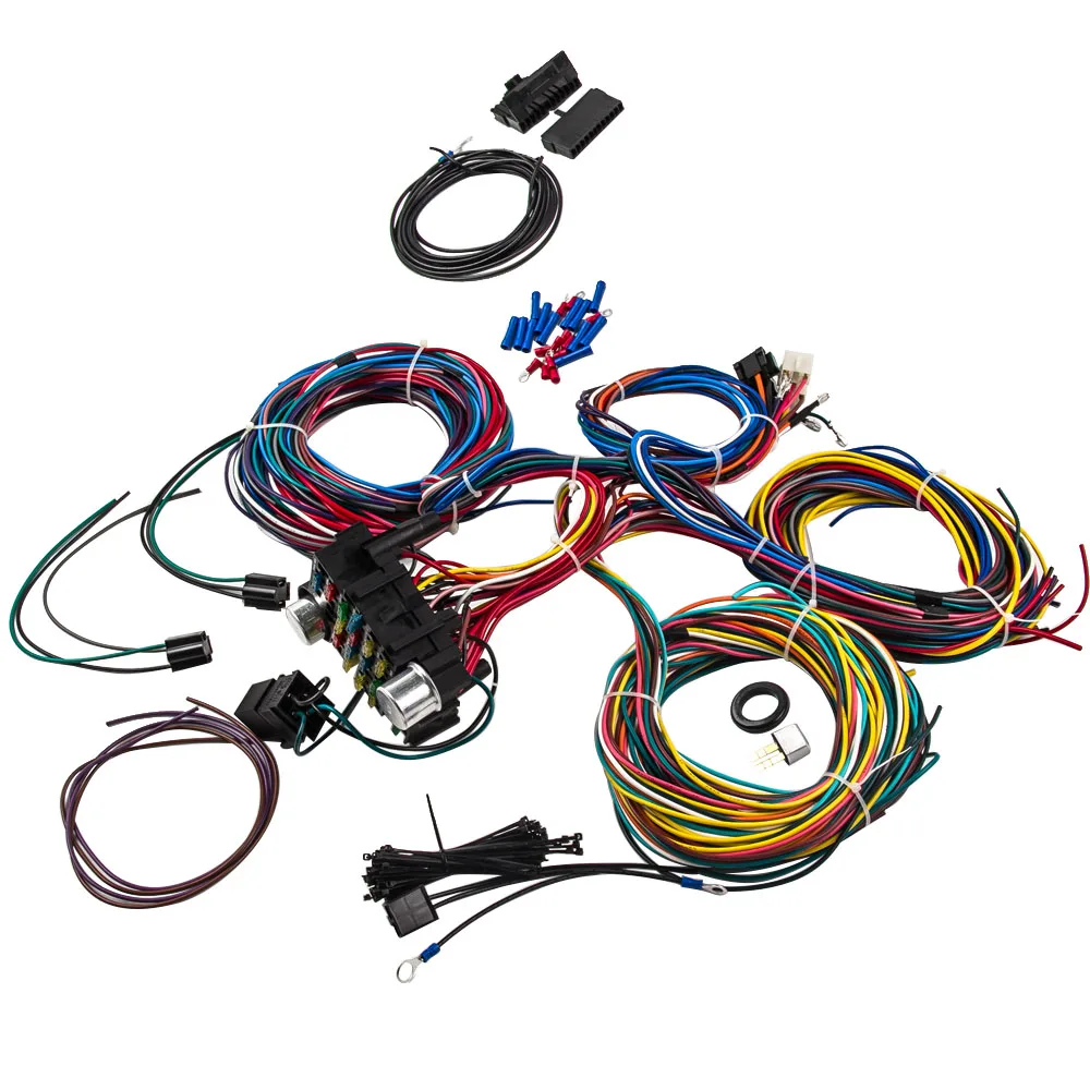 21 Circuit Wiring Harness 17 Fuses Extra long Wires color coded