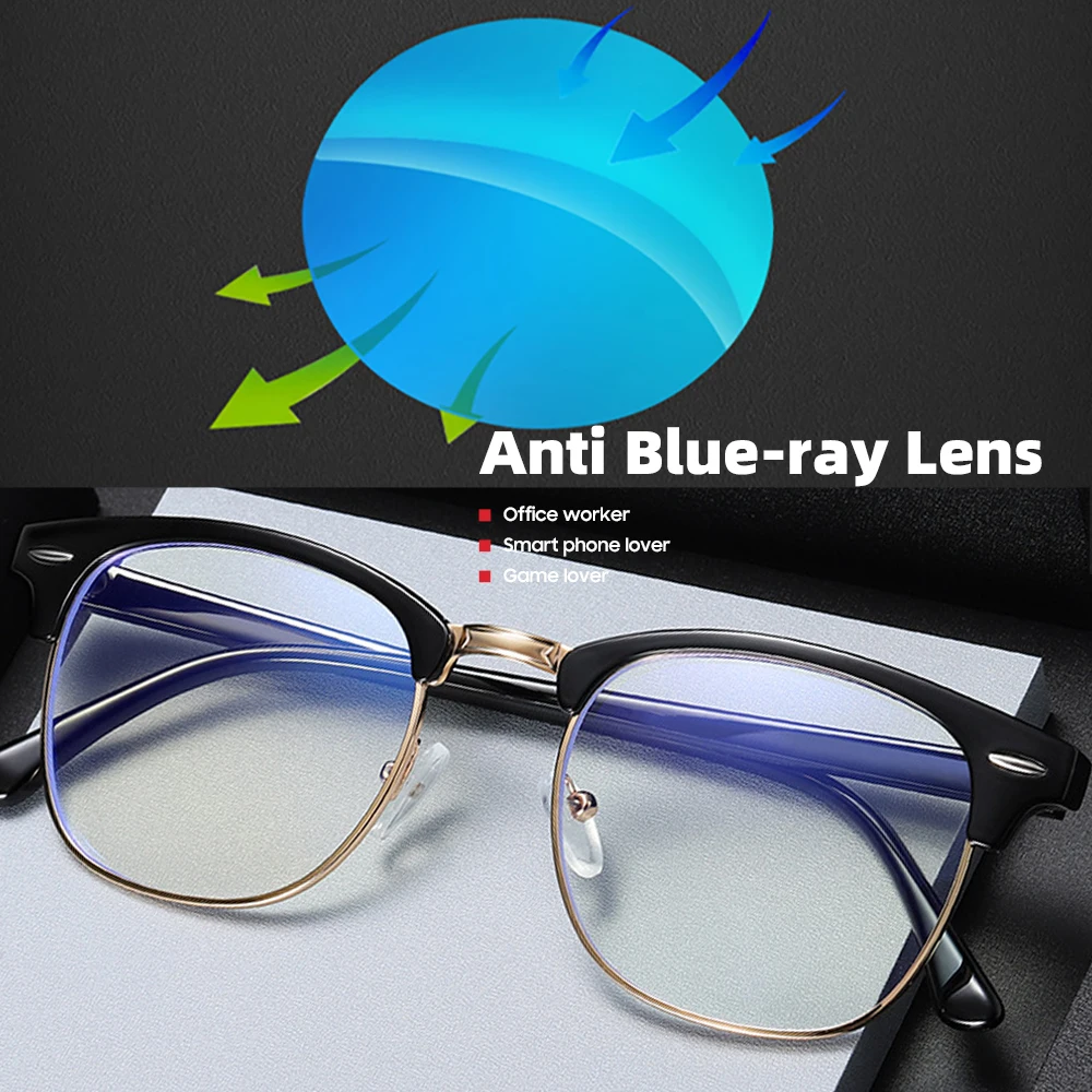 Lunettes Classiques à Monture Transparente pour Homme et Femme, Semi-Sans Bords, décennie kin de Lumière Bleue, Carrées, Anti-Rayons Bl192., pour