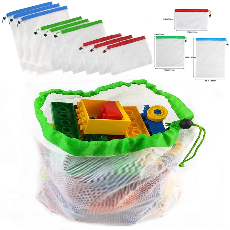 

15Pcs Mesh Storage Bag Reusable Mesh Produce Bags For Building Blocks Toys Sundries Polyester Kitchen Organizer For Children