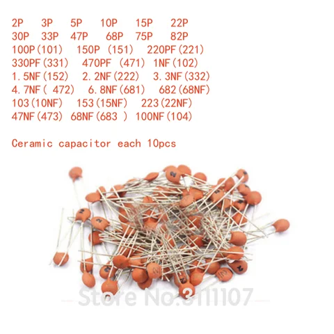 300PCS/LOT 2PF-0.1UF  30valuesX10pcs=300pcs, Ceramic capacitor,Electronic Components Package,ceramic capacitor Assorted Kit