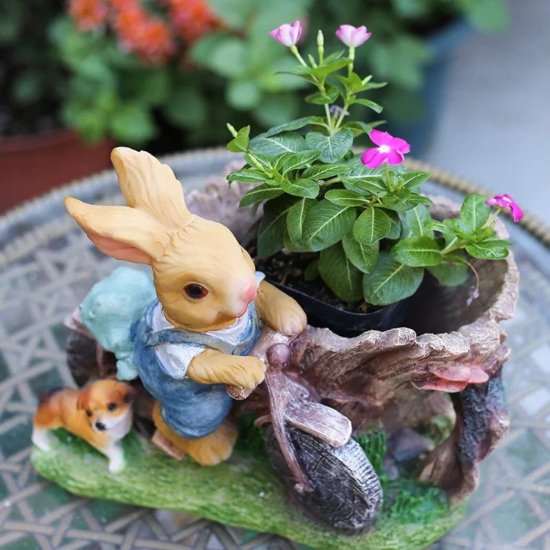 Creative Outdoor Gardening Decorative Animal Flower Pot, Rabbit Resin Crafts, Miniature Figurines, Home Decoration Accessories