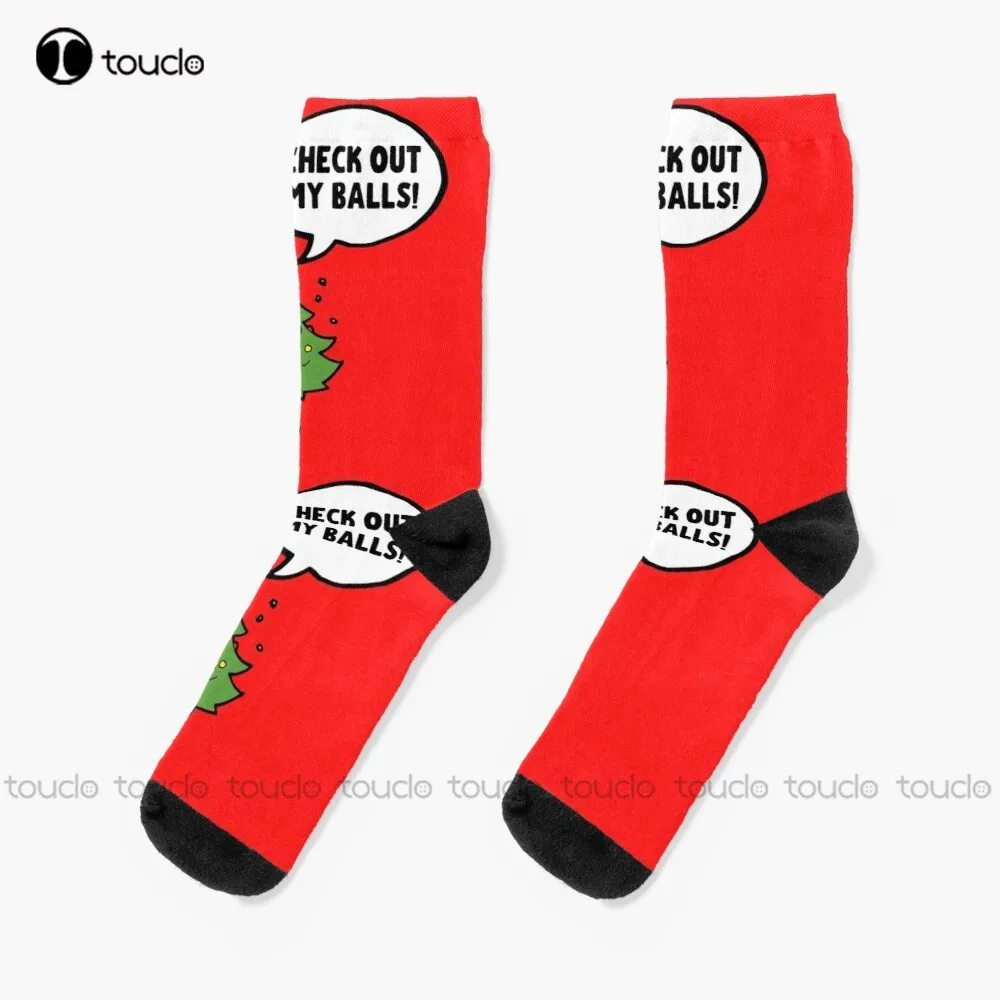 Check Out My Balls - Inappropriate Christmas Tree Socks Hiking Socks Christmas Gift Custom Unisex Adult Teen Youth Socks