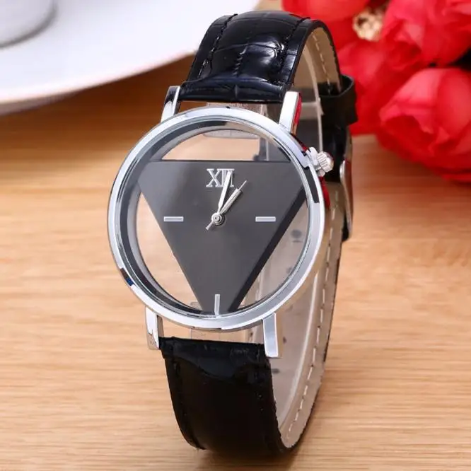 2020 Ladies Watches Fashion Designer Women Triangular Watches Unique Hollowed-out Dial Quartz Watches Blue Leather Band Reloj