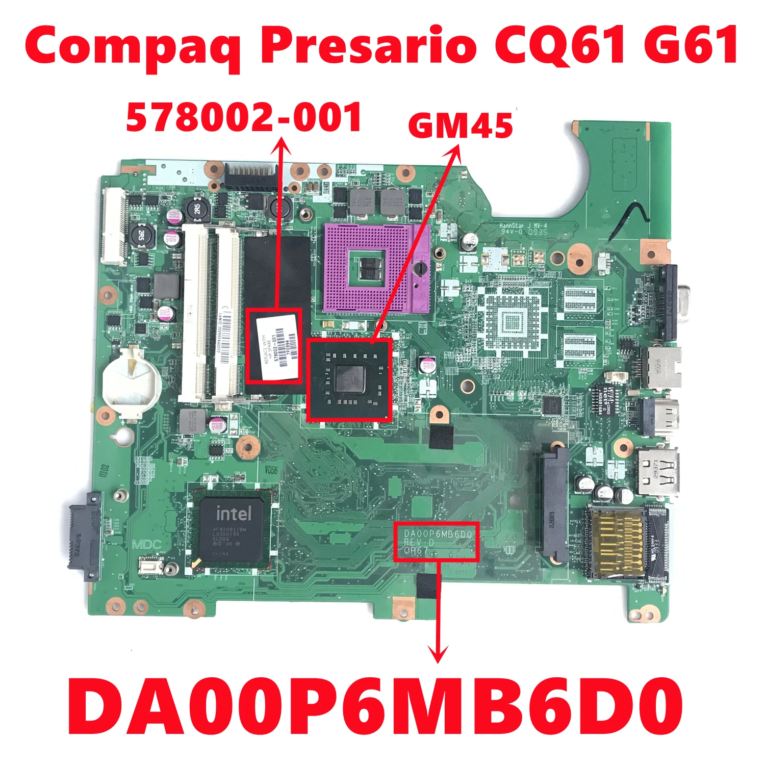 578002-001 578002-501 578002-601 untuk HP Compaq Presario CQ61 G61 Motherboard Laptop Gumi dengan Intel GM45 DDR2 100% Diuji