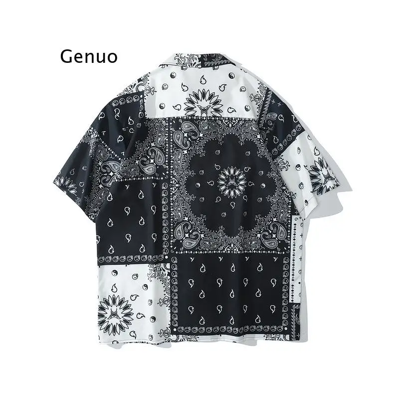 Hawaiian Shirts Harajuku Bandana Paisley Pattern Print Shirt Streetwear Mens Hip Hop Casual Holiday Beach Tropical Tops