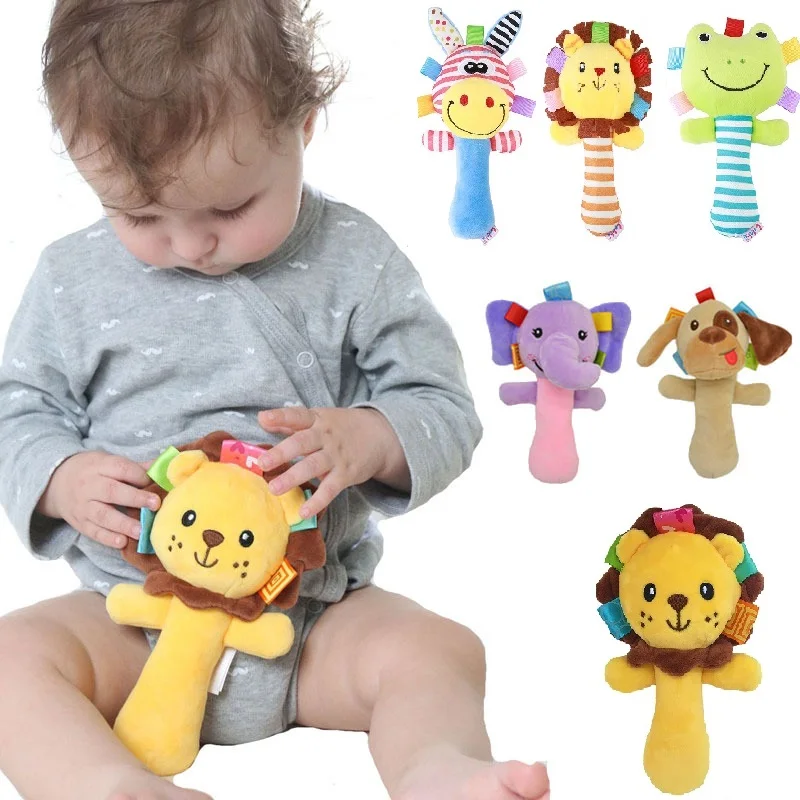 Soft Cloth Rattle Baby Toy For 0 12 Months Stuffed Baby Plush Doll Cartoon Animal BB Stick Hand Bell Educational Baby Games Toys