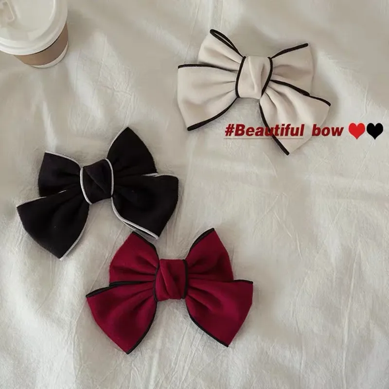 New Oversized Bow Knot Hairgrips Linen Barrette Woolen Cloth Ponytail Women Elegant Headwear Hairpins Hair Red White Acessories