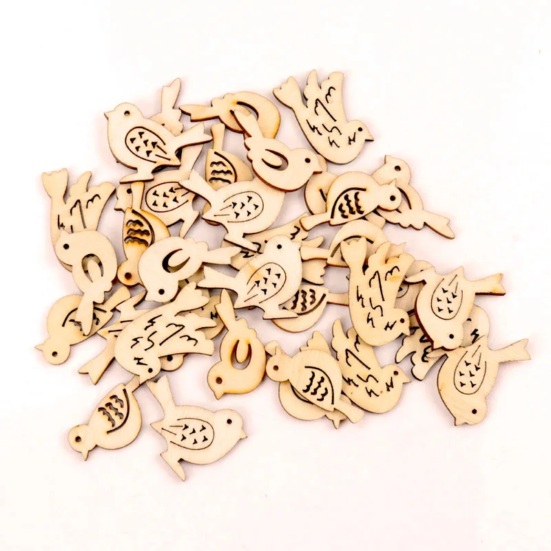 20Pcs Wooden Bird Pattern Natural Scrapbooking Craft For Embellishments Handmade DIY Handicraft Home Decoration DIY 40mm