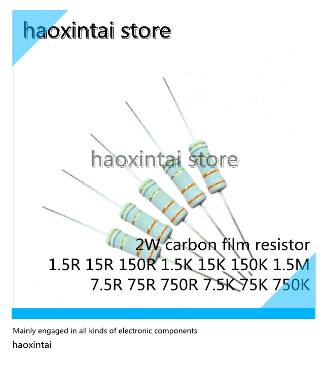 200PCS 2W carbon film resistor four-color ring 7.5R 75R 750R 7.5K 75K 750K 1.5R 15R 150R 1.5K 15K 150K 1.5M 5% precision