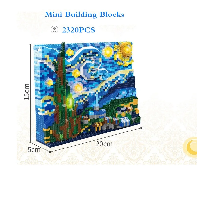 Mini Blocks Beautiful Painting Van Gogh The Starry Night  The Great Wave Building Toy for Kids Gift Girl Present Christmas