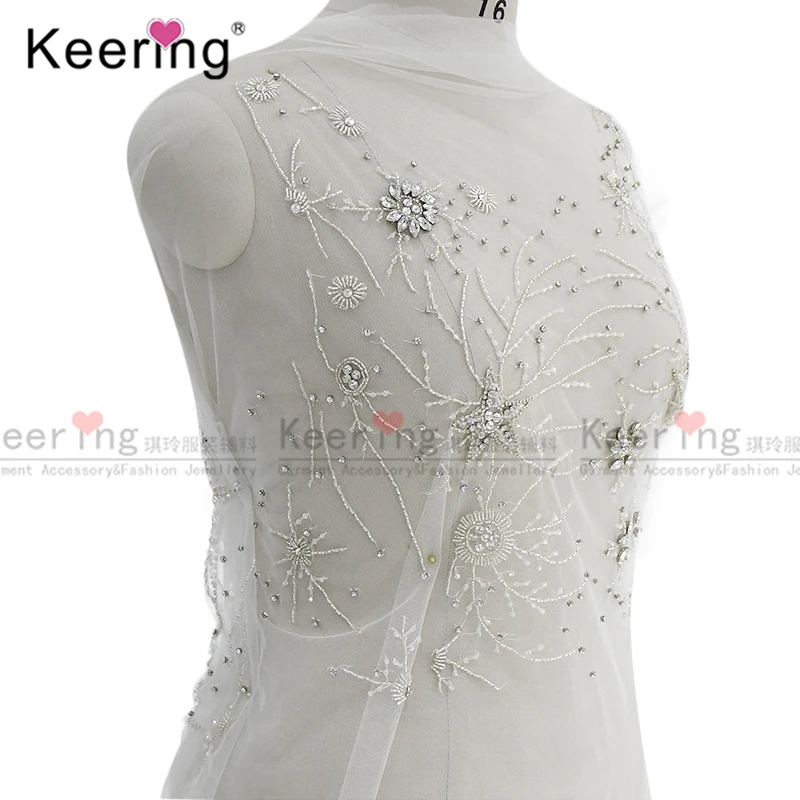 Hand-made Silver Rhinestone Bodice Applique Dress Patch for Wedding Dress, Front and Back, WDP-210