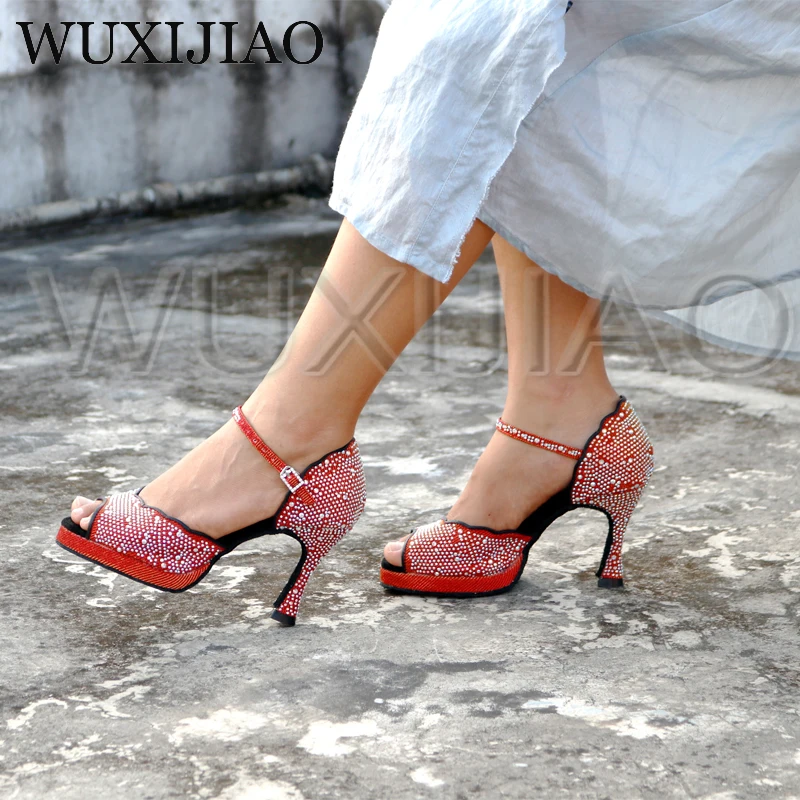 WUXIJIAO New Red and Glod Flash Bushasha Soft Dance Shoes Latin Bottoms Kizomba Tango Ballroom Dance Shoes