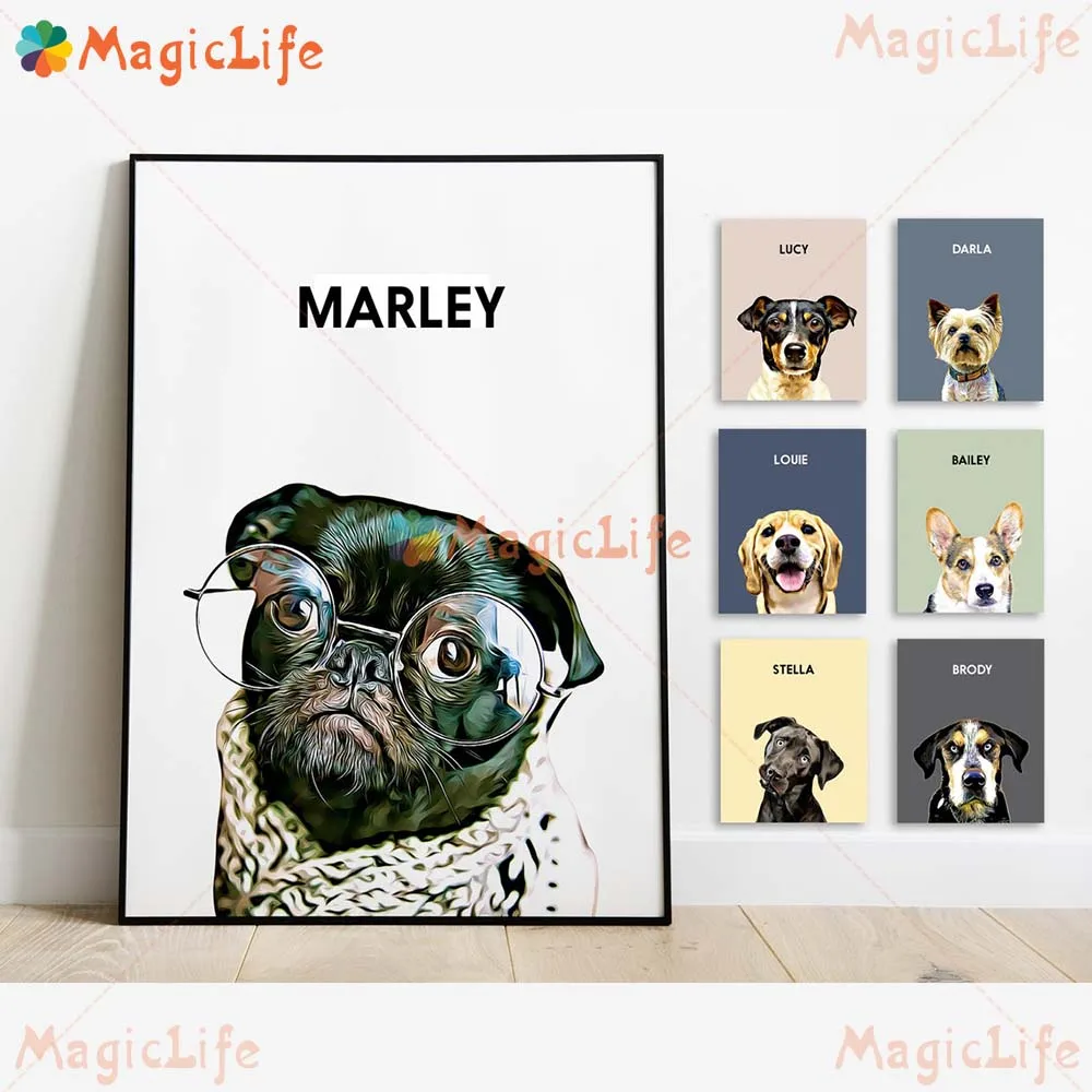 Custom Pet Photo and Name Animals Dog Poster Wall Art Canvas Painting Wall Pictures For Living Room Decor Posters Unframed