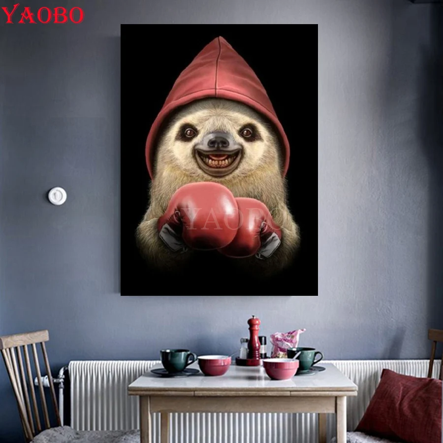 5d Diy Full Square&Round Diamond Painting Kits Sloth Boxing Diamond Embroidery Cross Stitch 3D Cartoon Animal Home Decor