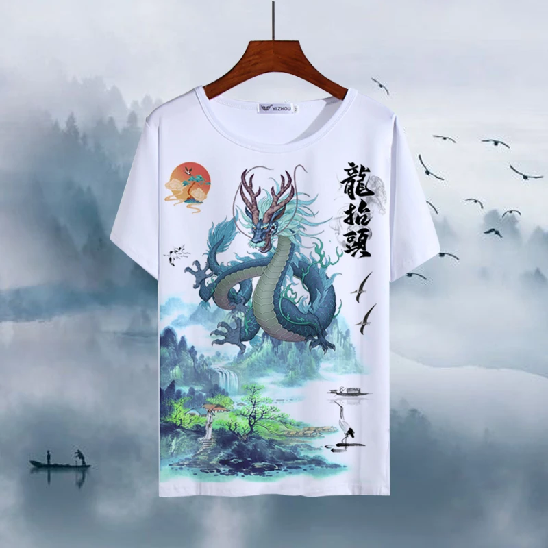 Chinese Animal Zodiac Signs 3D Printed Ink Painting T-shirt Twelve Constellations Dragon Tiger Wash Painting Tops for Adult